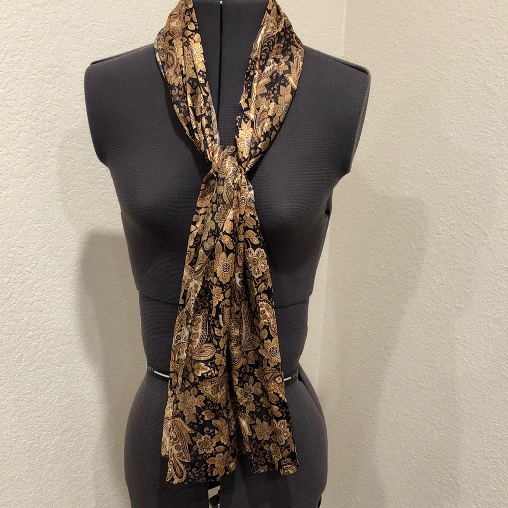 Elegant Gold and Black Floral Scarf